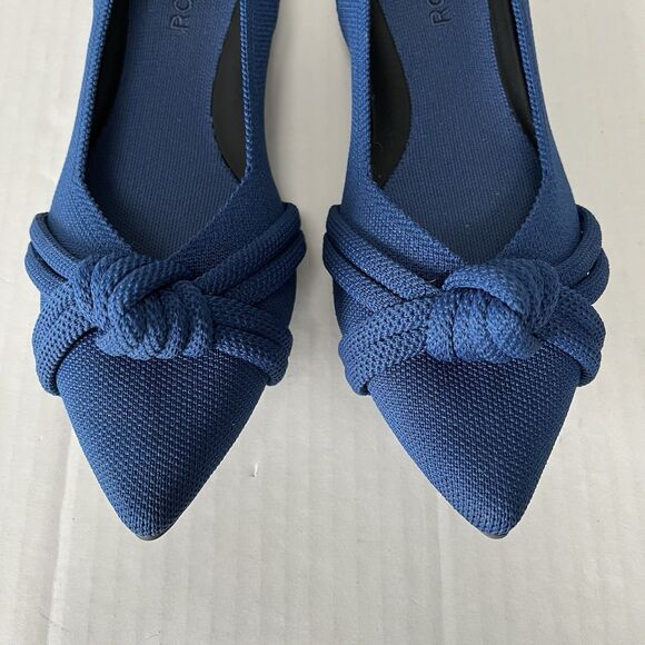 Rothy's The Knot Point II Ocean Blue Pointed Toe Knit Flats Knotted Bow Size 9.5 - Picture 6 of 16